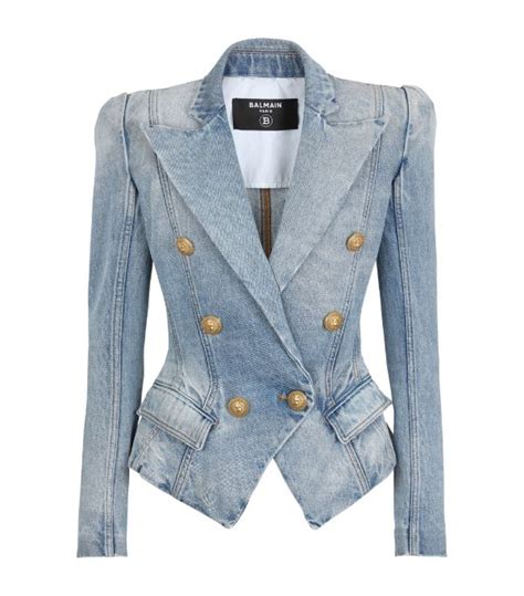 Balmain Blue Double Breasted Denim Blazer Harrods UK