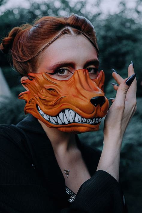 Japanese Kitsune Half Mask Wearable, Half Face Wolf Mask, the Nine Tail ...