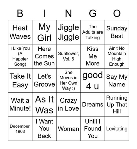 Song Bingo #1 Bingo Card