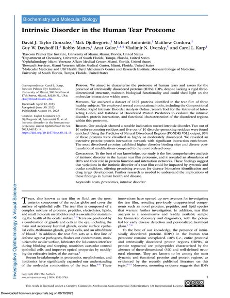 PDF Intrinsic Disorder In The Human Tear Proteome