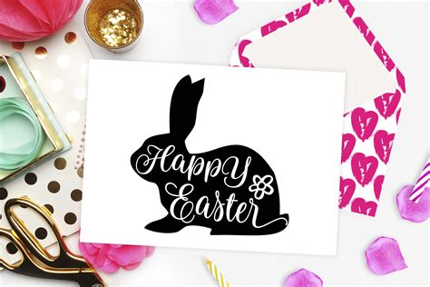 Happy Easter Bunny Silhouette Svg Dxf Eps Png