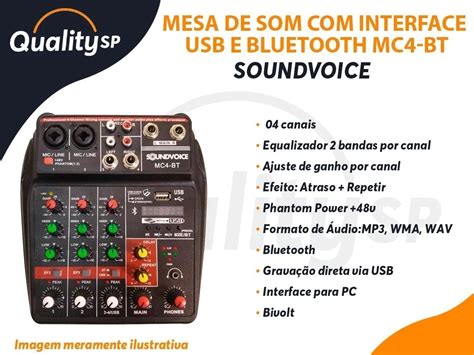 Mesa De Som Interface Usb Soundvoice Bluetooth Mc4 Bt Mercado Livre