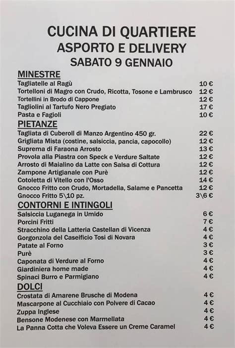 Menu Da Cucina Di Quartiere Ristorante Modena