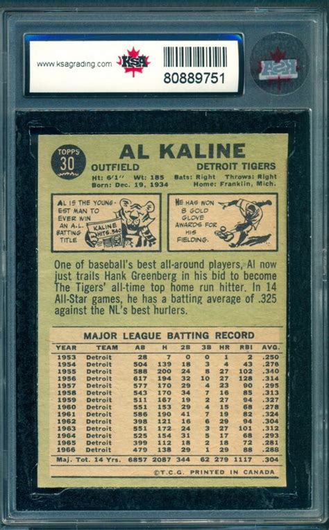 Topps Opc O Pee Chee Baseball Al Kaline Ksa Nm Mint