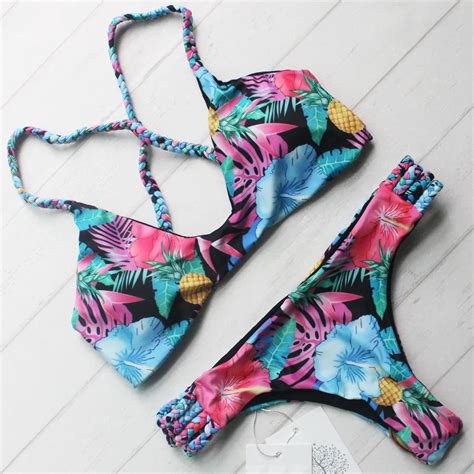 2016 Sexy Bandage Push Up Bikini Women Swimwear Braided Rope Swimsuit