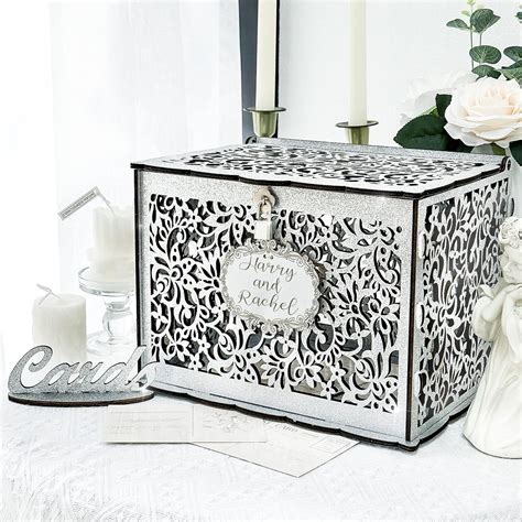 Ourwarm Silver Wedding Card Box With Lock Wooden T Card Box For