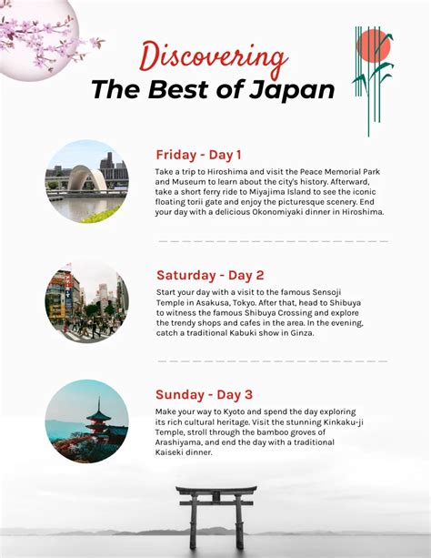 Red And White Japan Travel Itinerary Schedule Template Venngage