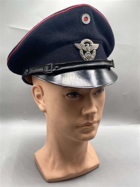 WW2 German Feuerschutzpolize Fire Police Officers Visor Cap Carl Isken