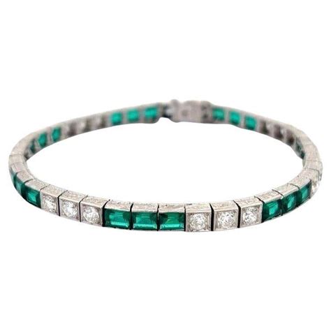 Art Deco Emerald Sapphire And Platinum Tennis Bracelet Duo At 1stdibs