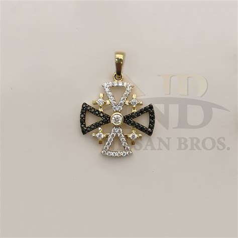 K Yellow Gold Jerusalem Cross With Black White Zirconia Nissan