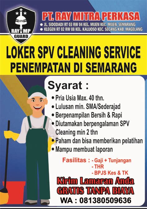 Lowongan Kerja Spv Cleaning Di Pt Ray Mitra Perkasa Lokersemar Id