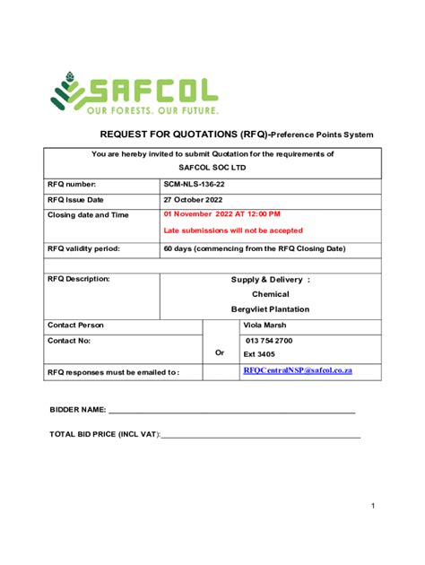 Fillable Online REQUEST FOR QUOTATIONS RFQ Preference Points