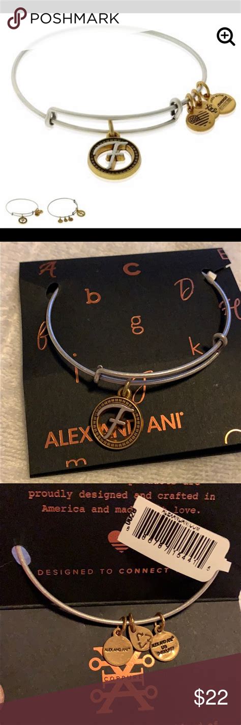 Alex And Ani Initial F Two Tone Bangle Bracelet New Alex And Ani