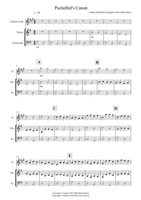 Pachelbel S Canon For Clarinet In Bb Violin And Cello Sheet Music