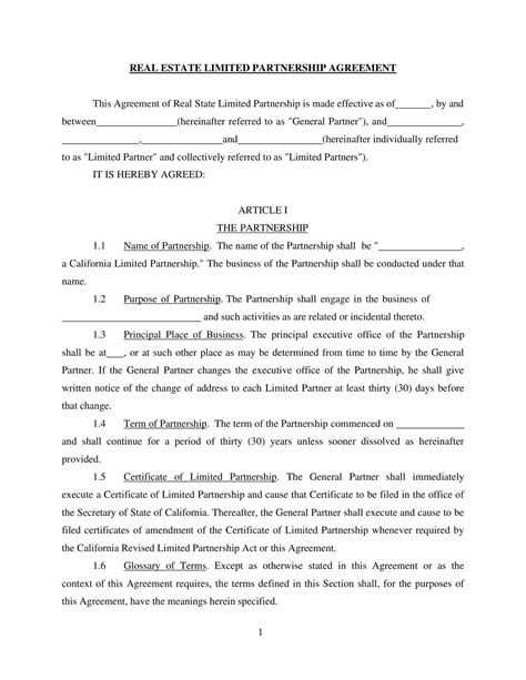 Free Printable Real Estate Partnership Agreement Templates Pdf Checklist