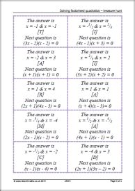 Solving Factorised Quadratics Treasure Hunt Ks Maths Teachit