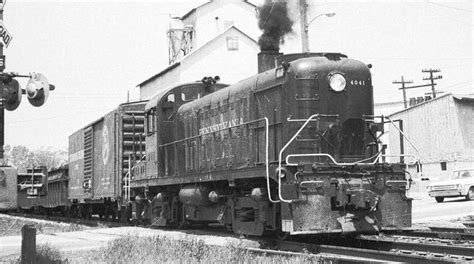 Pennsylvania Railroad ALCO RS 3 locomotive on a freight train. Indiana ...