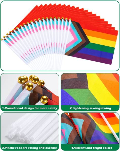 50 Pack Gay Pride Flags Mini Small Lgbt Rainbow Stick Flags For Rainbow Pride Parade Festival