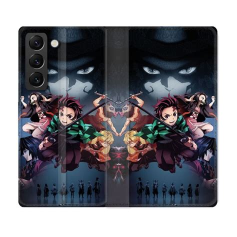 Housse Cuir Portefeuille Samsung Galaxy S Plus Manga Demon Slayer Noir