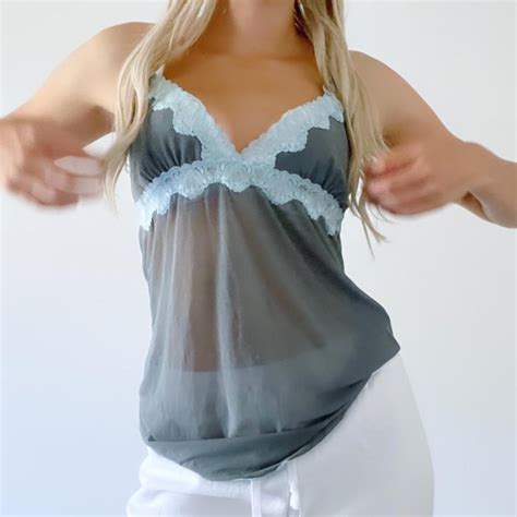 Grey Blue Mesh Lingerie Slip Dress Lingerie Depop