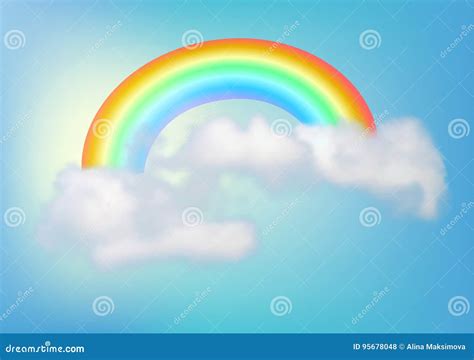 Regenboog In De Hemel Met Een Wolk Vector Vector Illustratie