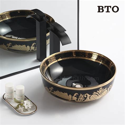 Bto Luxury Sanitary Ware Bathroom Sink Art Basin Black Round Hand Wash