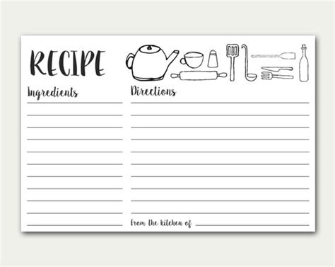 Recipe Cards Printable Recipe Card Doodles Recipe Card Diy