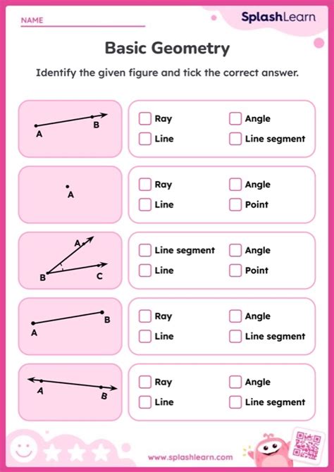 Recognize Points Lines Line Segments Rays Angles Printable