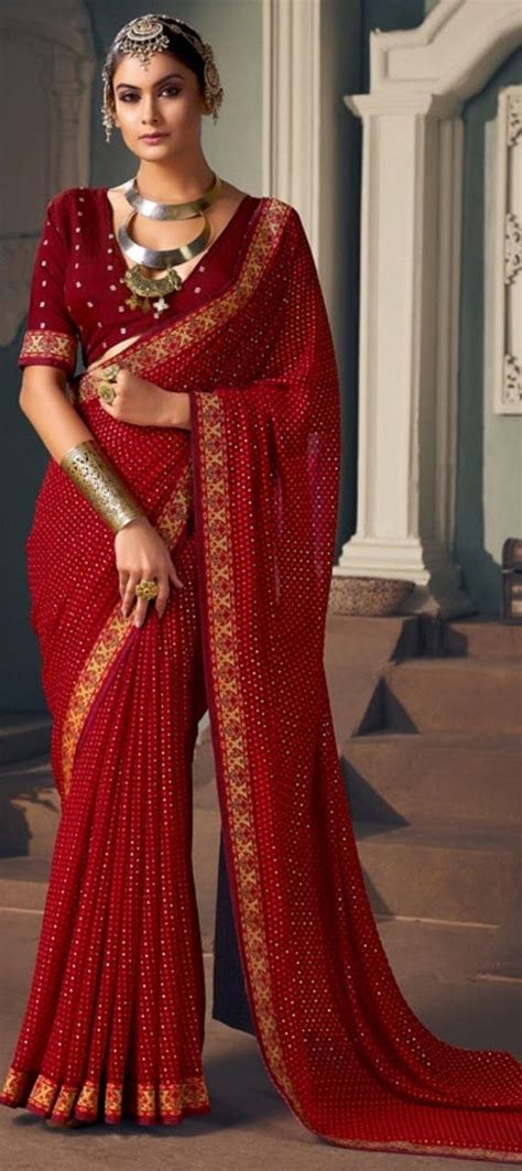 Mehendi Sangeet Party Wear Reception Red And Maroon Color Georgette