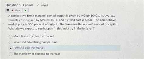 Solved Question Point Saveda Competitive Firm S Chegg