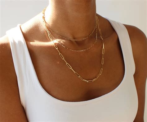 Solid White Gold Paper Clip Necklace Gold Box Chain Necklace Etsy