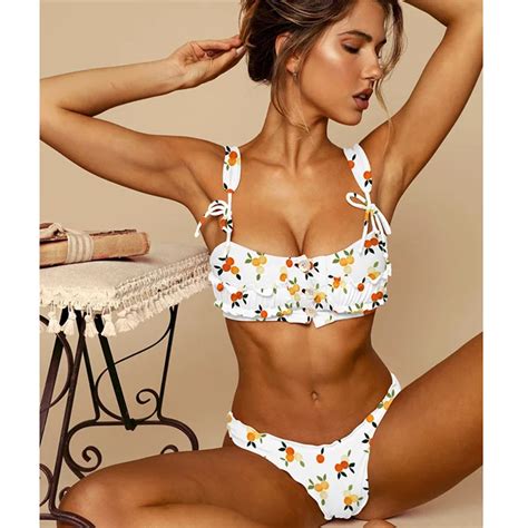 Ariel Sarah Swimwear Women Button Bikini Sexy Ruffle Floral Swimsuit