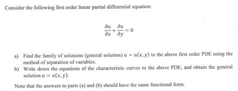 Solved Consider The Following First Order Linear Partial Chegg