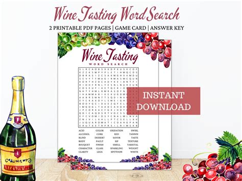 Printable Wine Tasting Word Search Wine Tasting Game Wine Etsy