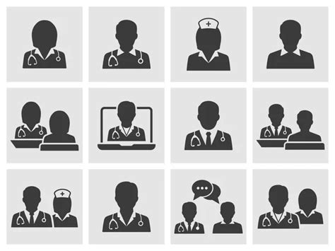 Doctor Nurse Line Icons Set Vector Illustration White Background