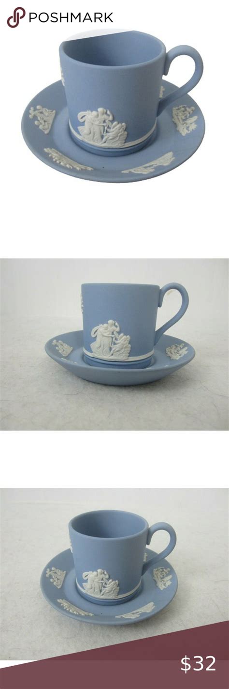 Wedgwood Demitasse Cup Saucer Light Blue Jasperware Classical Scenes