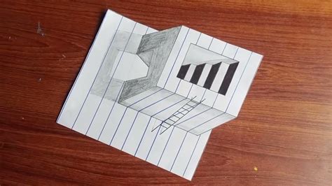 3d Drawing On Paper For Beginners How To Draw 3d Stairs Optical