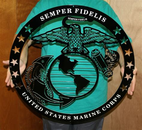 Usmc Officer Globe And Anchor Semper Fidelis Black Steel Sign Garage Art™