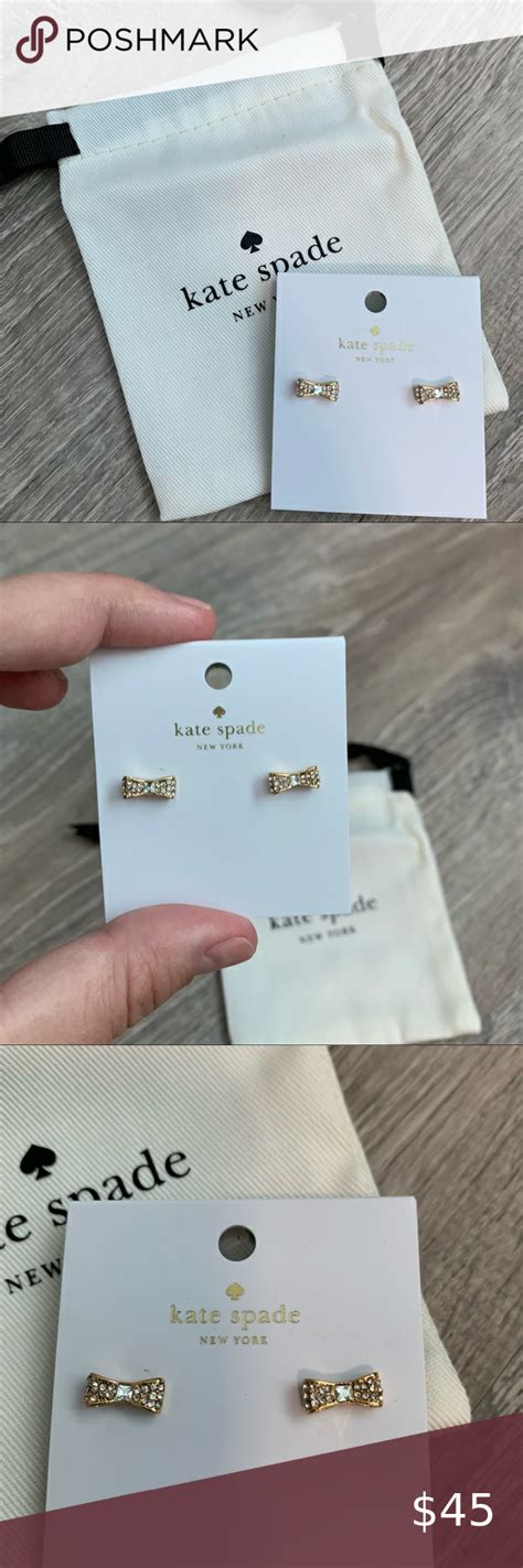 Nwt Kate Spade Gold Pave Bow Stud Earrings Kate Spade Pouch Paving