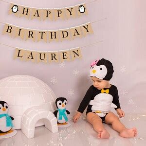 Pingu Happy Birthday Banner Burlap Birthday Banner Happy - Etsy