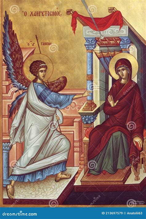 Icon Of Annunciation Virgin Mary And Archangel Gabriel On The Royal