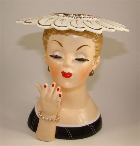 Vintage Lady Head Vase Lovely Flower Petals Hat Napco C A