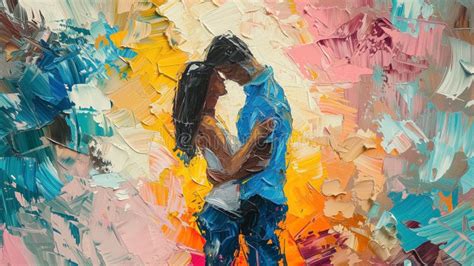 Abstract Painting Of A Couple Embracing Stock Illustration