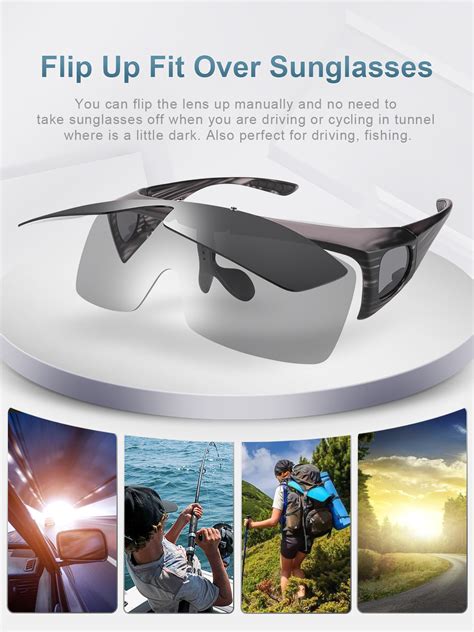 Tinhao Polarized Sunglasses Fit Over Glasses For Men Women Flip Up Shield Wrap Around Driving