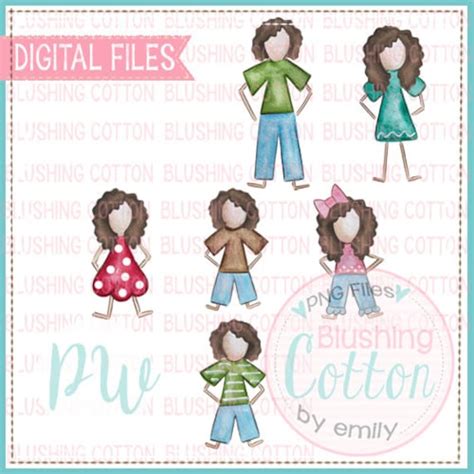 Stick Figure with Long Brown Curly Hair Bundle Watercolor PNG | Etsy