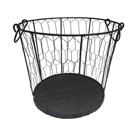 Black Round Metal Wire Basket With Handles Large