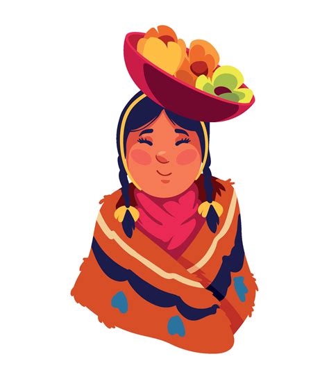 A Cartoon Woman With A Basket Of Fruit On Her Head Vector Art