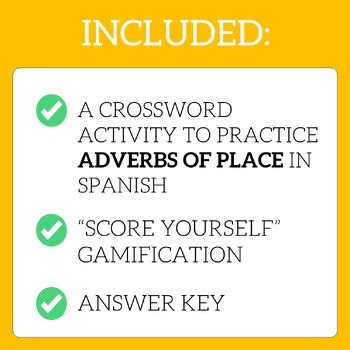 Spanish Adverbs of place Crossword Aquí allá encima debajo TPT