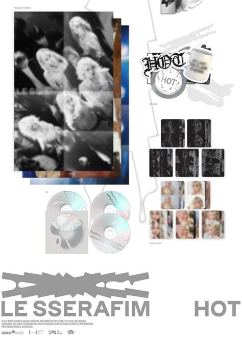 韓国音楽 LE SSERAFIM ルセラフィム 5th ミニアルバム HOT ランダム発送 CD ブックレット80P 歌詞ペーパー コースター1種 ステッカー3種 ポストカード1