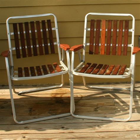 Vintage Folding Lawn Chairs Mid Century Modern Wooden Slats